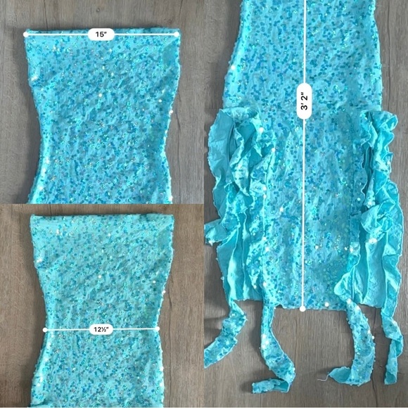 Handmade Mermaidcore Fairy Sequined Ruffle Dress - Acqua Blue - Size Small - Picture 8 of 8